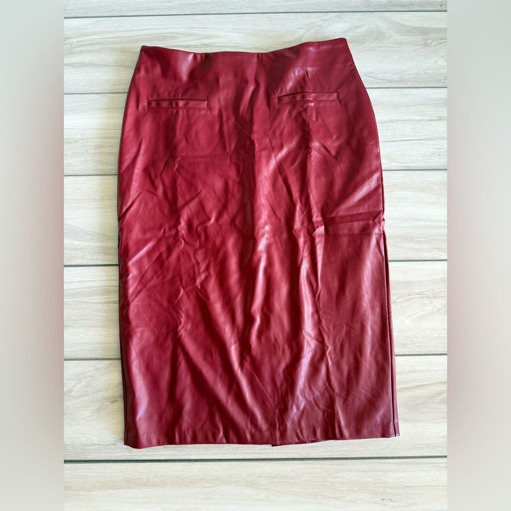 NY&C Faux-Leather Pencil Skirt Large Red NWT IN PACKAGE